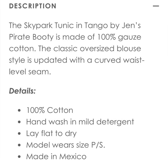 The Skypark Tunic in Tango by Jen's Pirate Booty 100% gauze cotton. Size S - Picture 5 of 10